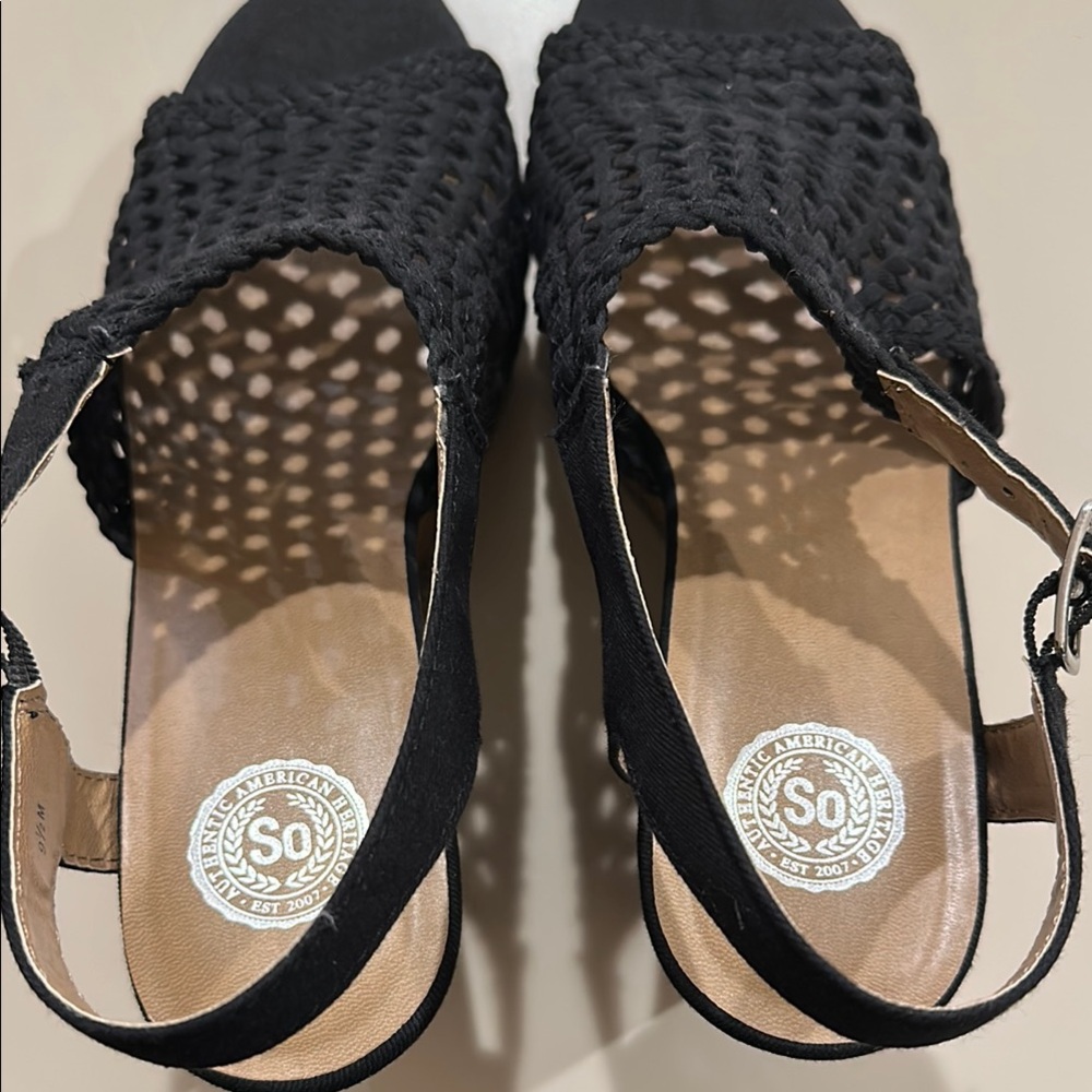 Black and Brown Wedge Sandals with Cork Heel platform - Picture 5 of 7